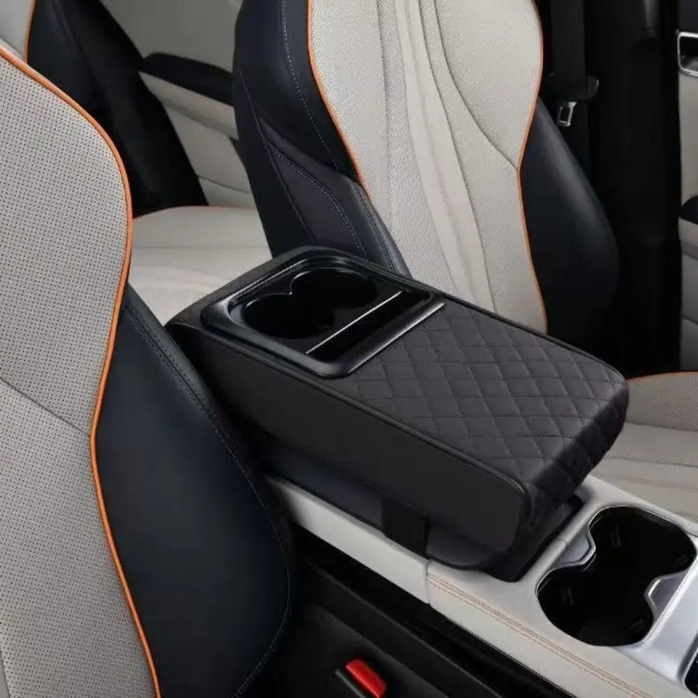 PU Leather Center Console Armrest Pillow Waterproof Thicken Car Armrest Box Cushion Soft 2 Cup Holder Auto Arm Rest Protector Zpaxo
