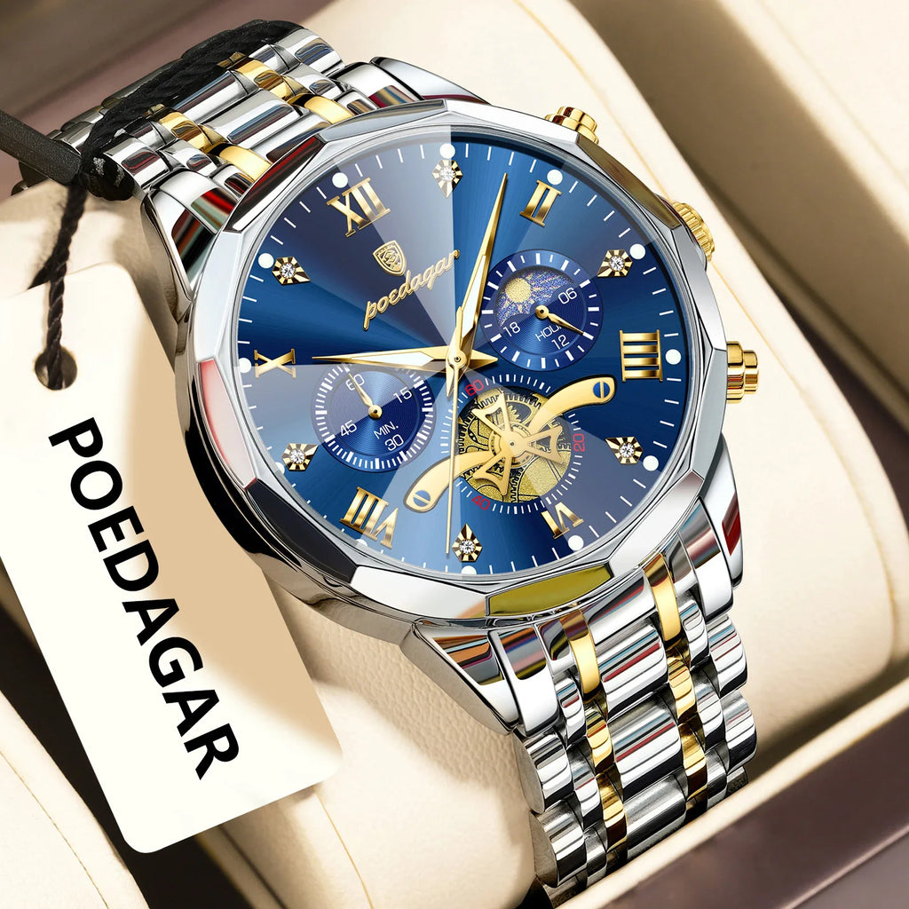 POEDAGAR Luxury Original Men Watch Waterproof Luminous Chronograph Man Wristwatch Stainless Steel Quartz Top Men's Watches Reloj Zpaxo