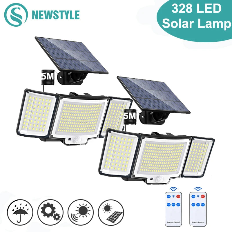 238/328 LED Solar Lamp Outdoor 348Wall Lamp IP65 Waterproof Spotlights Lamp Motion Sensor Solar 3 Mode Street Light Garden Decor Zpaxo