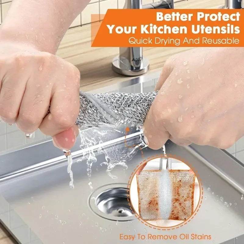 20/1x Steel Wire Cleaning Cloths Double Layer Metal Silver Wire Dishwashing Towels Kitchen Pot Pan Dish Non Stick Oil Rags Cloth Zpaxo