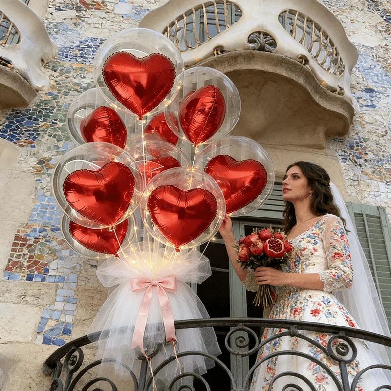 Transparent Bubble Red Heart Balloon Bundle Wedding Valentine's Heavy