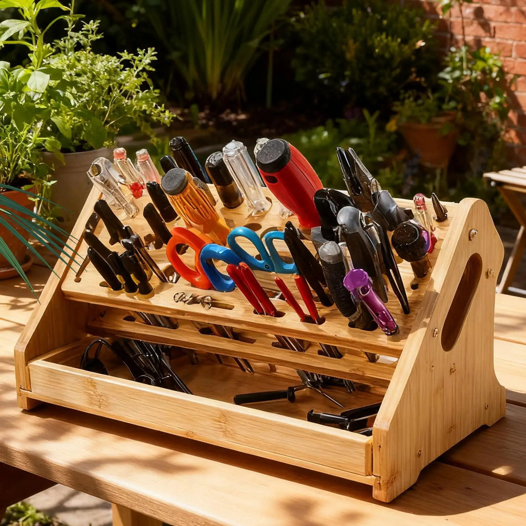 Plier Organizer Wooden 53-Hole Storage Stand Rack Tray Small Tool