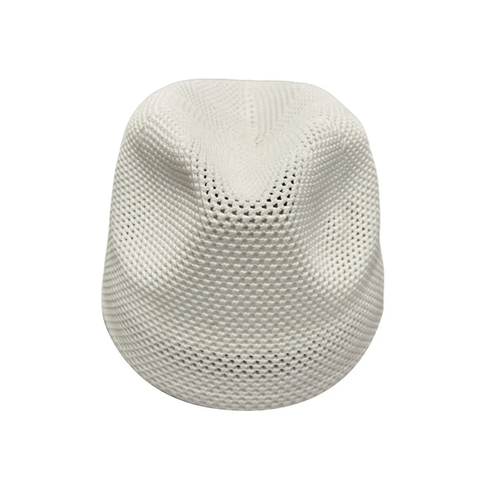 Breathable Mesh Knitted Pillbox Hat Lightweight Knit No Brim Design Mesh Panama Hat Multiple Colors Women Bucket Cap Zpaxo White