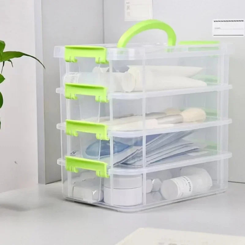 4-layer Transparent Plastic Storage Box Cover Partitioned Drawer