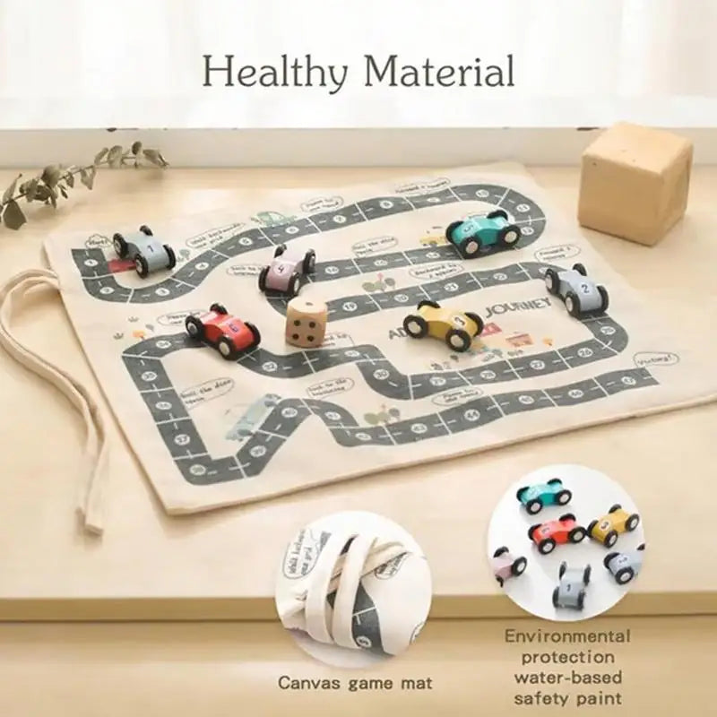 Canvas Car Toy Set Small Wooden Car Maze Toy With Canvas Play Mat Educational Vehicle Set Fine Motor Skills Game Logical Zpaxo