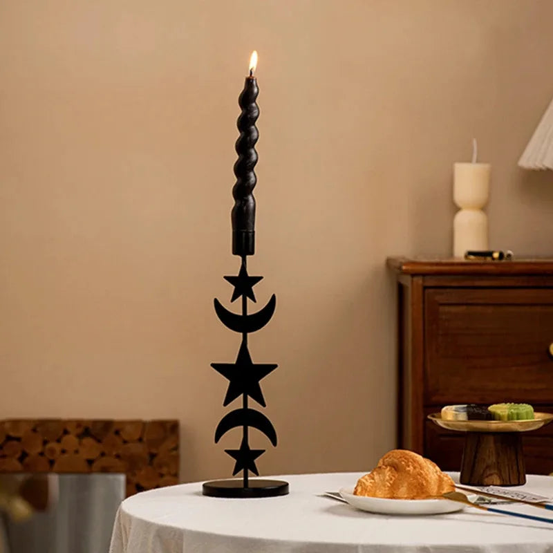 Nordic Wrought Iron Candle Holder Moon Star Design Romantic Tabletop