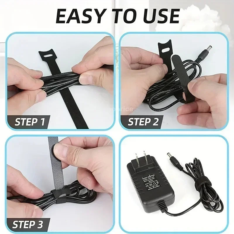 100PCS Releasable Cable Organizer Durable Black Cable Tie Mouse Earphones Wire Management Nylon Cable Ties Reusable Zpaxo