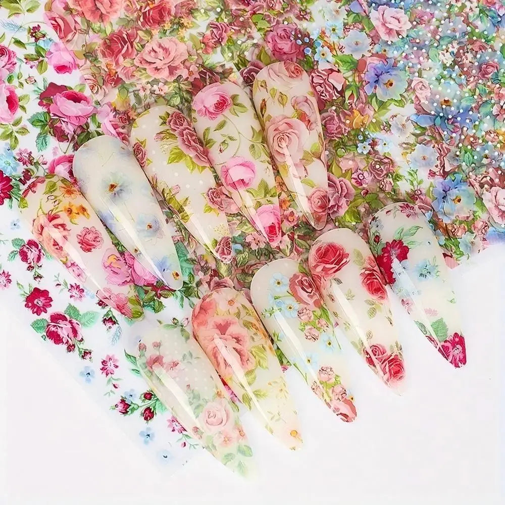 Fashion Mixed Designs Nail Wraps Floral Rose Flower Art Foils Easy Zpaxo