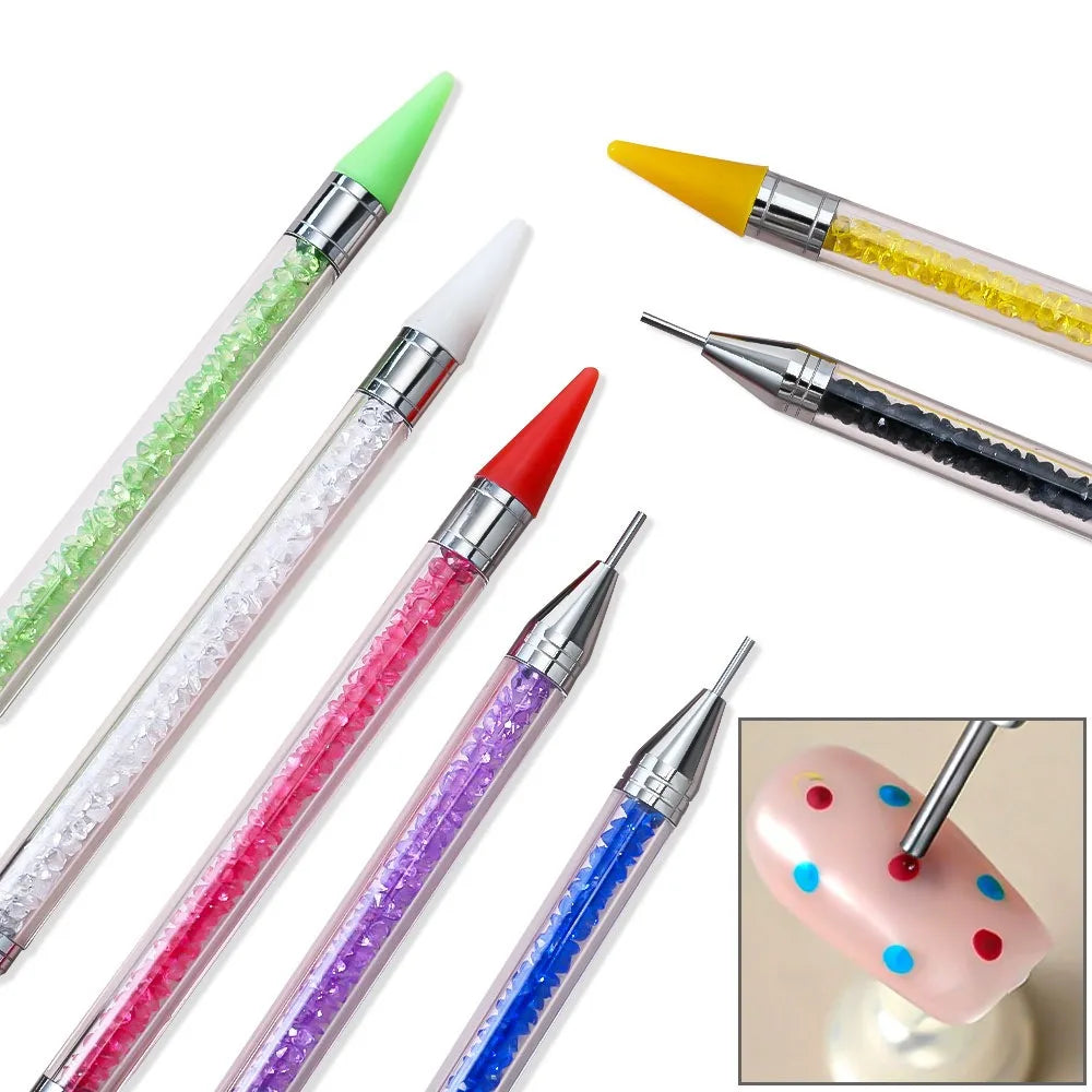 Nails Art Brush For Manicure Double Head Point drill pen Dot Painting Point Pen Rhinestone Picker Wax Pencil Crystal Handle Tool Zpaxo
