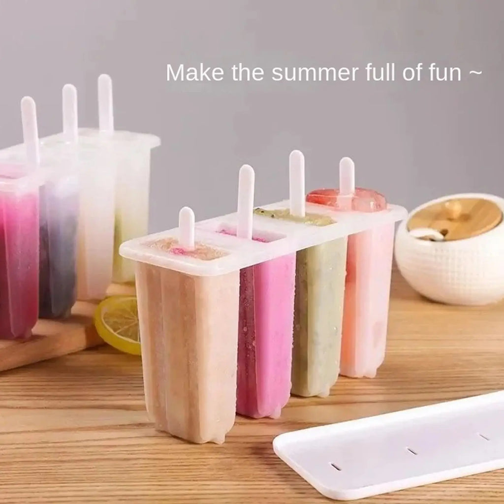 4-Cavity Popsicles Mold With Lid Home Made Homemade Mung Bean Popsicles Homemade Ice Cream Cubes Tray DIY Ice Cream Molds Zpaxo