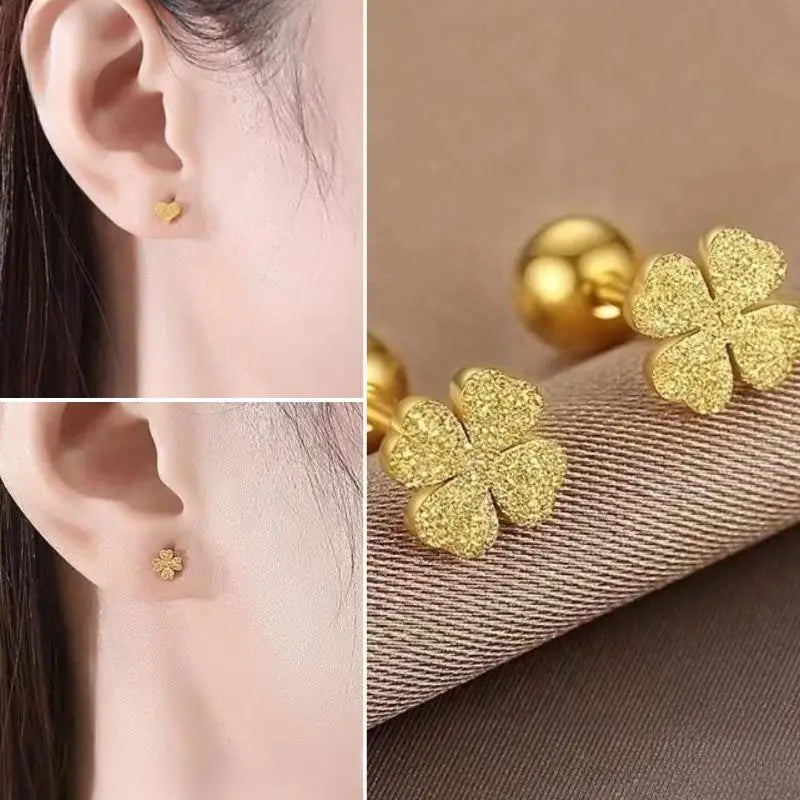 Fashion Stainless Steel Frosted Four-leaf Clover Stud Earrings Women Zpaxo
