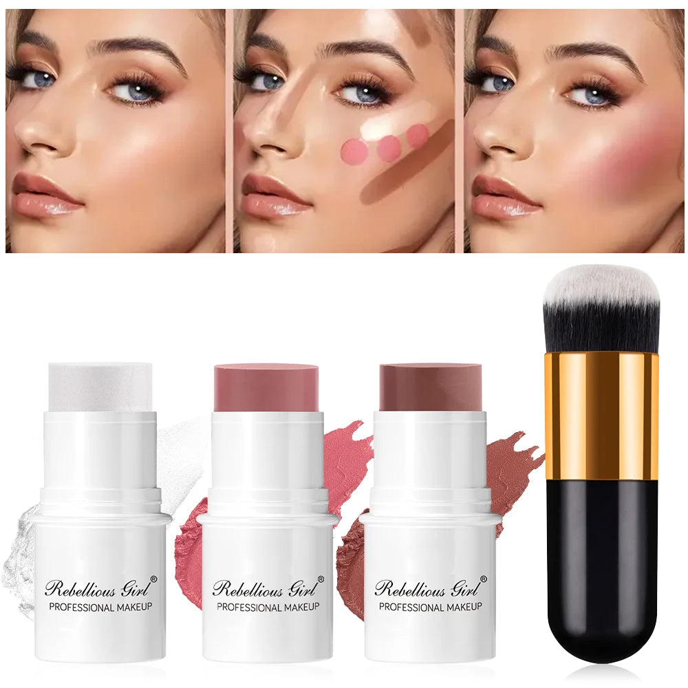 1 Blush Contour Highlighter Stick Multi-use Makeup Cheeks Eyes Lips Zpaxo 146 brush