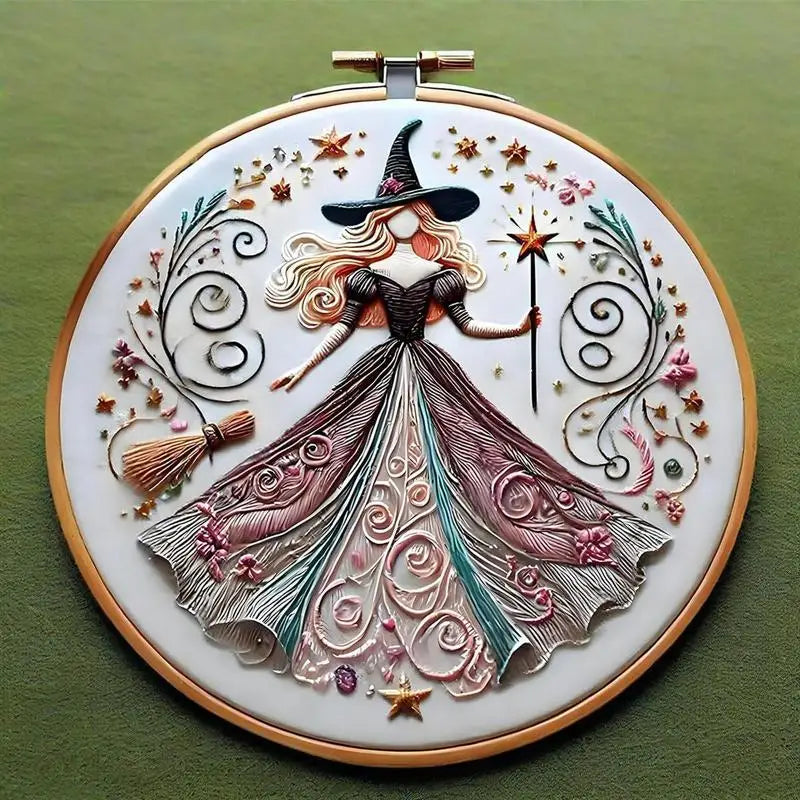 Witch Embroidery Patterns Hand Embroidery Material Supplies Handy Sewing Kit Creative Beginners Adults Crafts For Halloween Zpaxo
