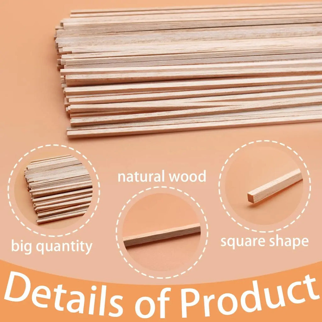 20/50pcs Square Wood Sticks,Natural Wooden Dowels, Unfinished Hardwood Sticks for Crafts DIY Supplies House Airplane Ship Models Zpaxo