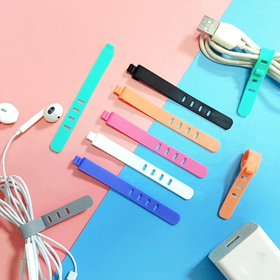 20pcs Portable Reusable Silicone Strap Winder Tids Organizer Desktop USB Data Cord Earphone Wire Line Wrap Ties Management Clips Zpaxo