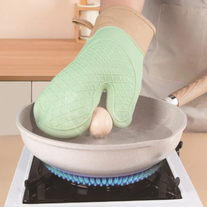2/1pcs Silicone Insulated Glove, Anti Slip, Lengthened, Thickened, High-Temperature Resistant Kitchen Anti Scalding Device Zpaxo