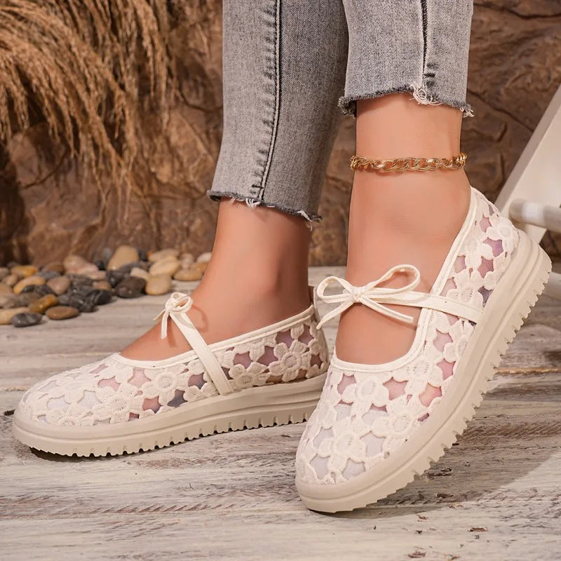 2026 Women Fashion Ballet Thick Soled Single Shoes Breathable Laces Zpaxo