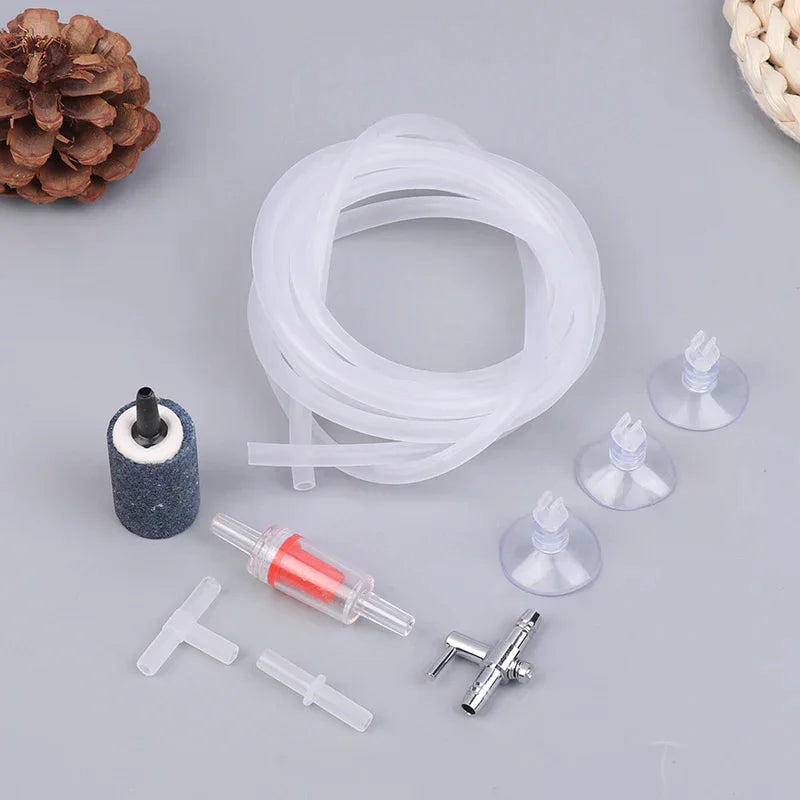 Aquarium Air Pump Accessories Kit With Air Stone Bubble Aerator Check Valves Suction Cups Oxygen Tube For Fish Tank Pump Zpaxo