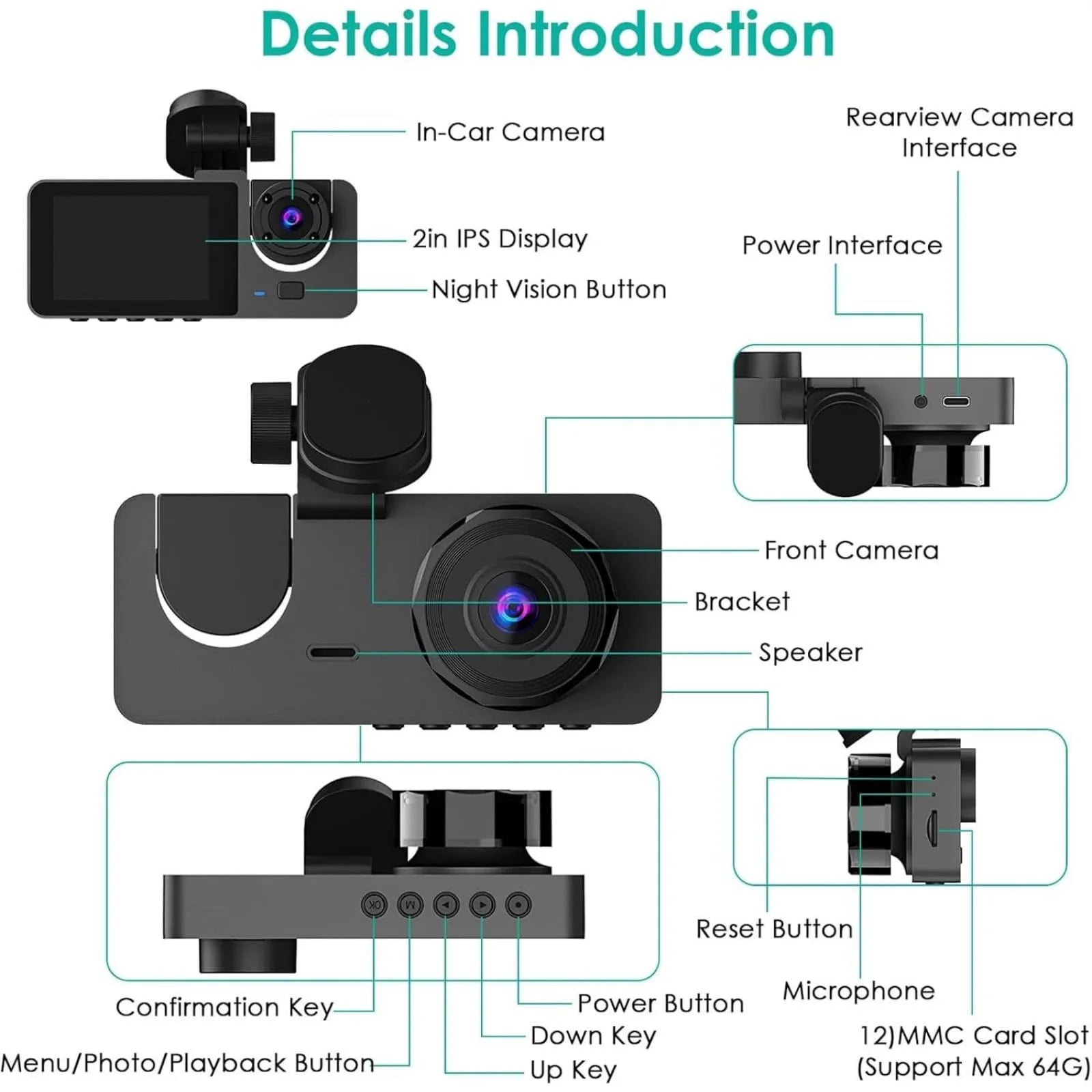 Dual Lens Wifi Dashcam 3 Channels Car Camera Video Recorder Night