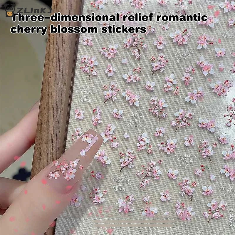 ▶1Sheet 5D Soft Relief Sakura Nail Stickers Nail Art Decoration Nail Decals Self-adhesive Flowers Sticker Press On Nails Sticker Zpaxo