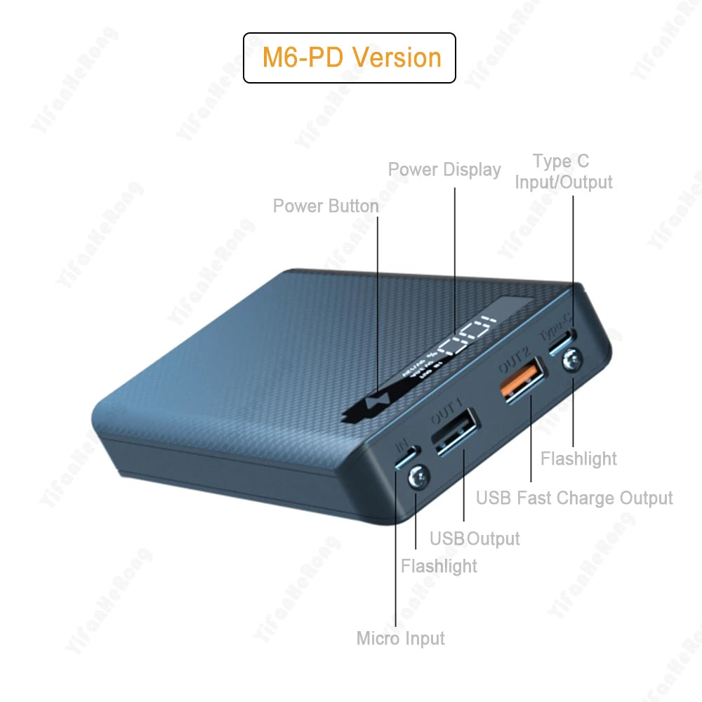 6*18650 Batteries Power Bank Case 5V 9V 12V Output Current Mobile Phone Charger DIY Shell Quick Charge 18650 Battery Holder Box Zpaxo