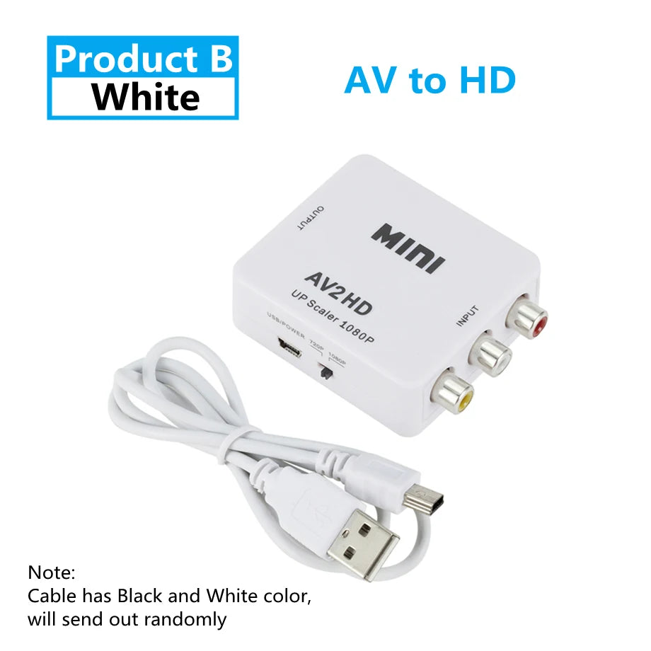 RCA AV to HDTV-compatible Converter AV Video Box 1080P AV2HDTV Video Composite Converter Support For NTSC PAL Output HDTV To AV Zpaxo AV2HDTV White