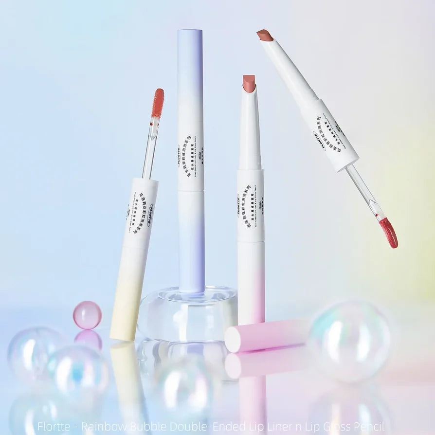 FLORTTE RAINBOW BUBBLE DOUBLE-ENDED LIP LINER N GLOSS PENCIL Makeup Zpaxo
