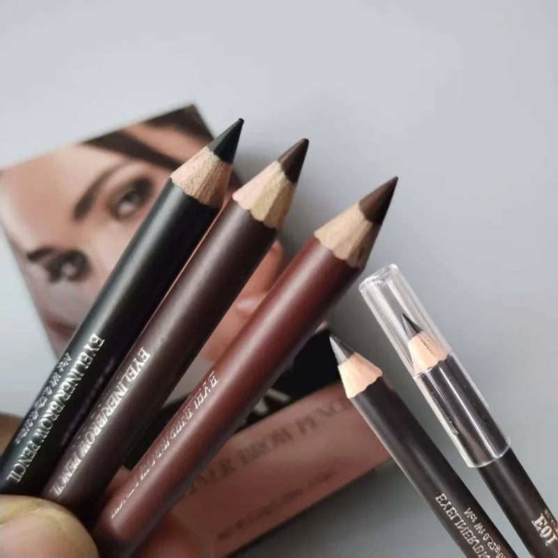 3 Colors Wooden Eyebrow Eyeliner Pencil Waterproof Smudge Proof Matte
