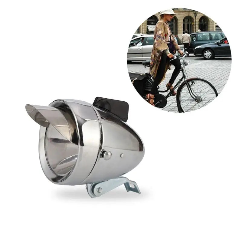 New Retro Bright Classical Cool Bicycle Headlight Vintage Design Bike Metal Case Chrome Steel LED Light Night Riding Safety Zpaxo