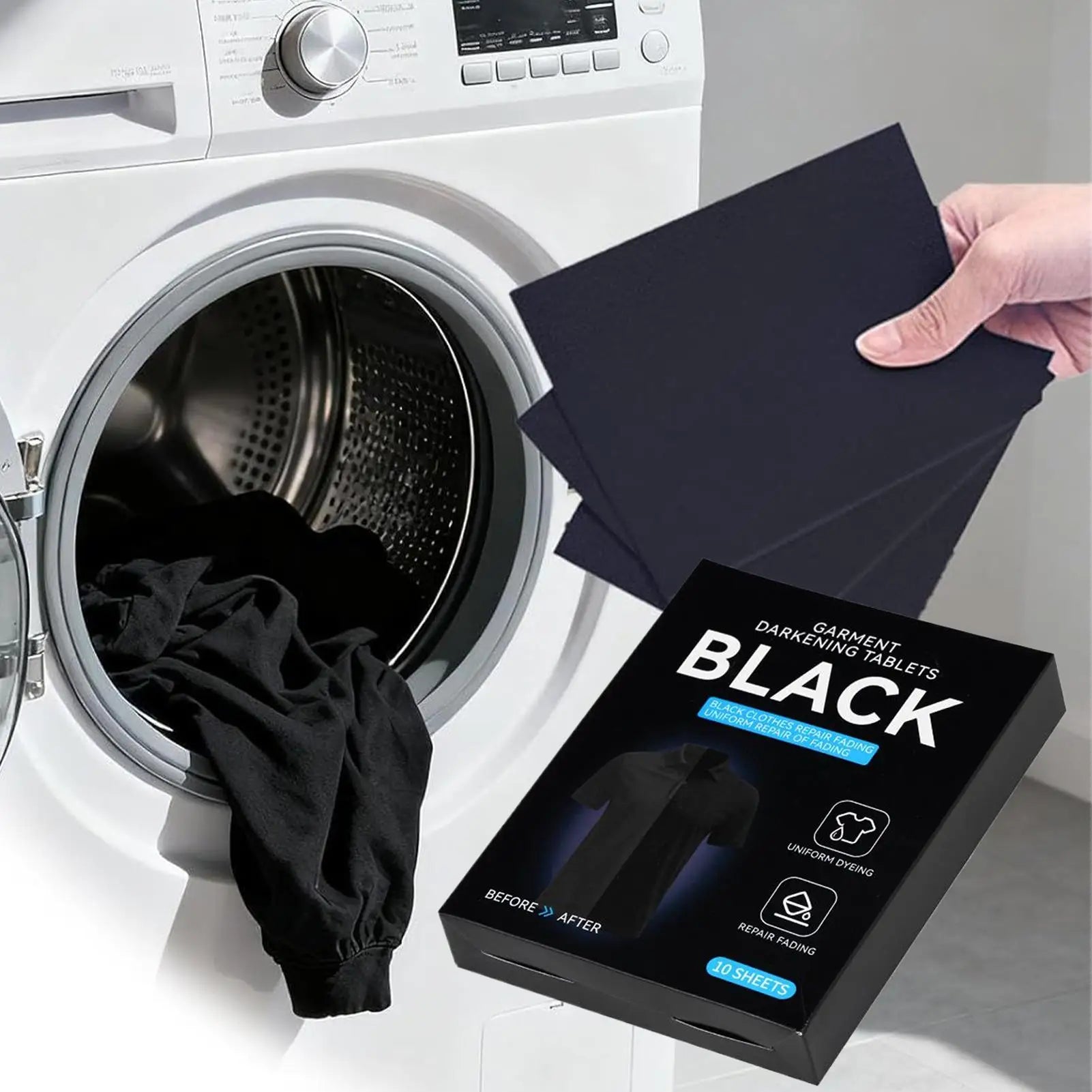 Black Fabric Dye 10 Sheets Restorer No-bleed Detergent Home School