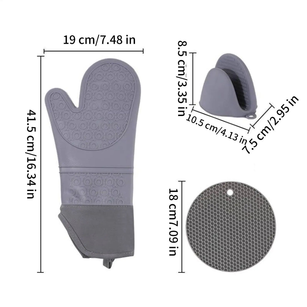 Silicone Oven Mitts Heat-Resistant Silicone Kitchen Gadgets Ergonomic Oven Mitts Pot Holders Sets for Cooking Grilling Barbecue Zpaxo