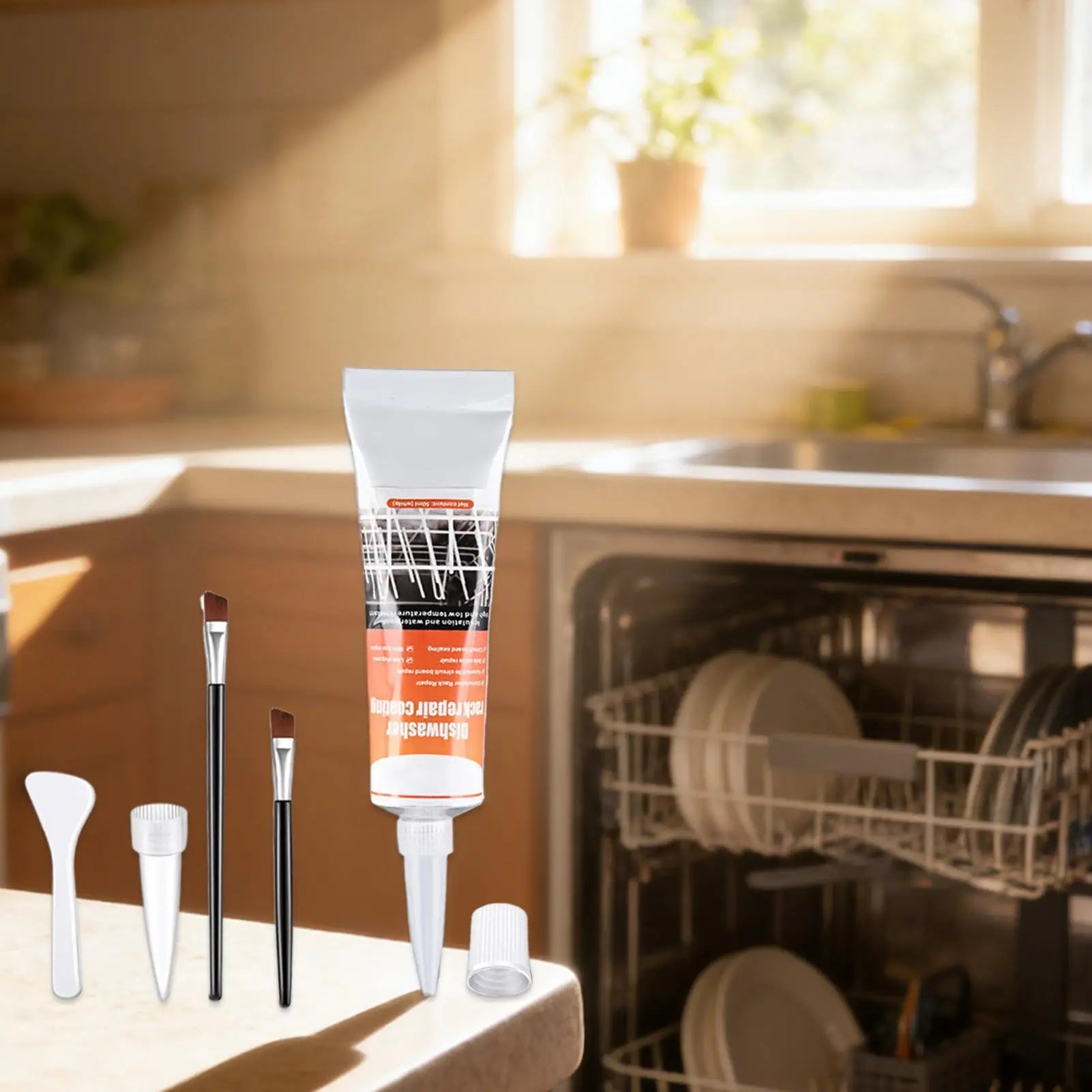 Dishwasher Basket Repair Kit 50ml Coating Long-Lasting Gel with 2 Brushes Dishwasher Rack Repair Adhesive for Kitchen Home Ovens Zpaxo