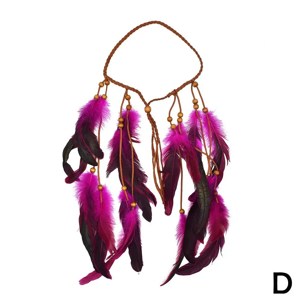 Bohemian Feather Hairband Women's Festive Masquerade Carnival Hippies Costume Indian Prom Gypsy Long Tassel Hair Accessories Zpaxo D