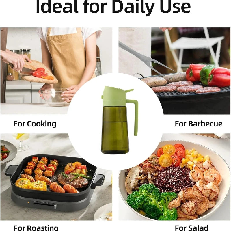 Light-Blocking Dark Oil Sprayer for Cooking 2 in 1 Olive Oil Dispenser Bottle for Kitchen Dark Green Oil Bottle Spice Jars Set Zpaxo