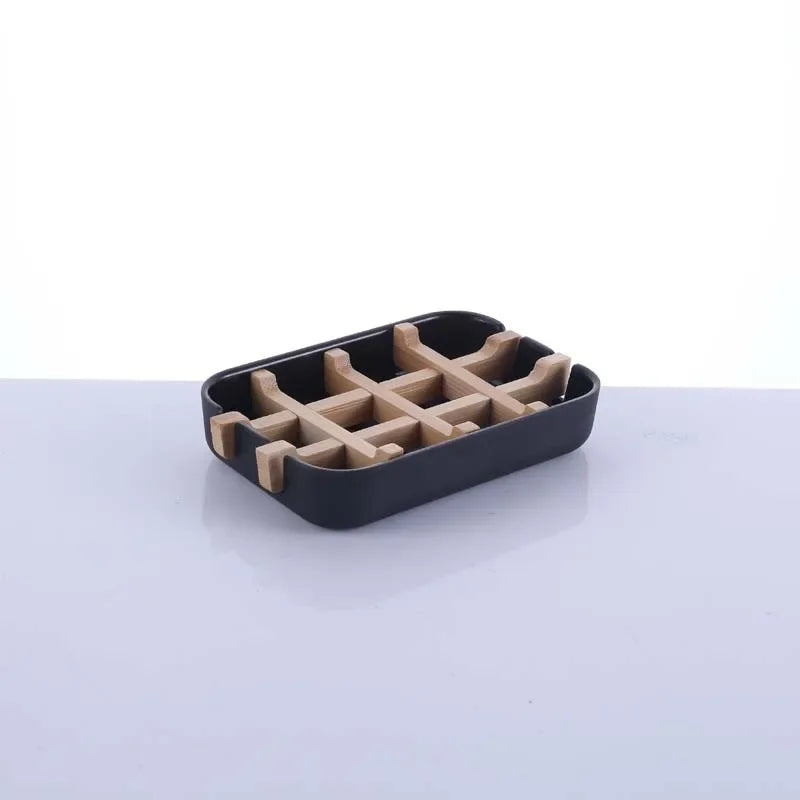 Bamboo Soap Dish with Draining Tray – Eco-Friendly Holder Bamboo Soap Dish Zpaxo black