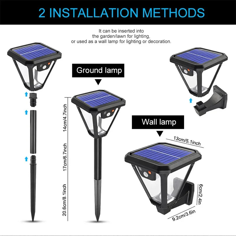 Solar Powered LED Landscape Wall Lamp Outdoor Lighting 3 Modes Bright Light Waterproof for Garden Yard Patio Zpaxo