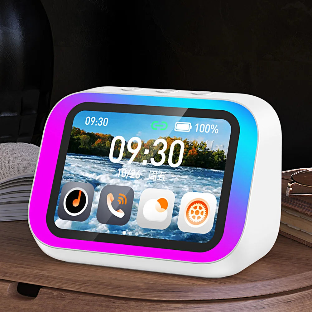 Smart Speaker Voice Assistant Portable BT Speaker Alarm Clock with RGB Lights for Bedroom Zpaxo