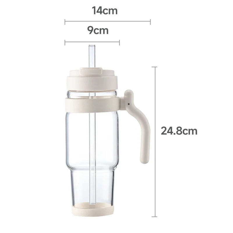 2026 New 1000ml Cross Border Popular Large Capacity Flower Tea Cup, Straw Glass Cup, High Borosilicate Car Ice Cream Cup Zpaxo