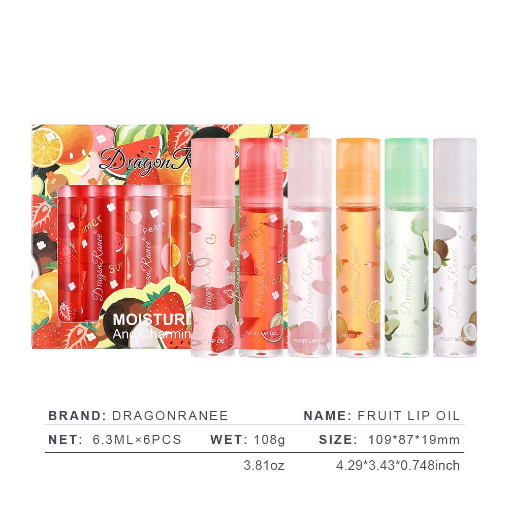 6-piece fruit lip oil set transparent colorless lip oil lipstick fruit lip oil moisturizing moisturizing bead moisturizing lip o Zpaxo