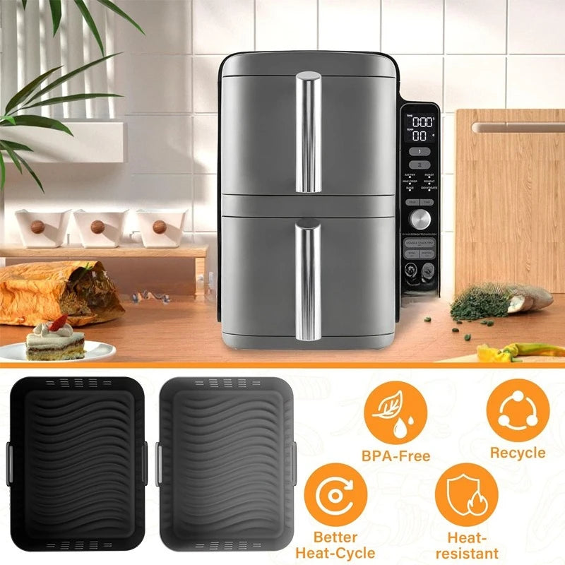 Silicone Air Fryer Liners for Ninja SL400 SL401 Double Stack XL Basket Reusable Air Fryer Baking Tray Airfryer Accessories Hot Zpaxo