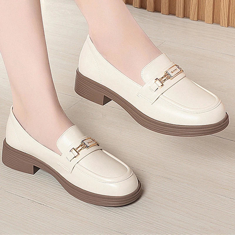 Leather Shoes Women Spring 2025 Low Heel Women's Single Versatile Zpaxo