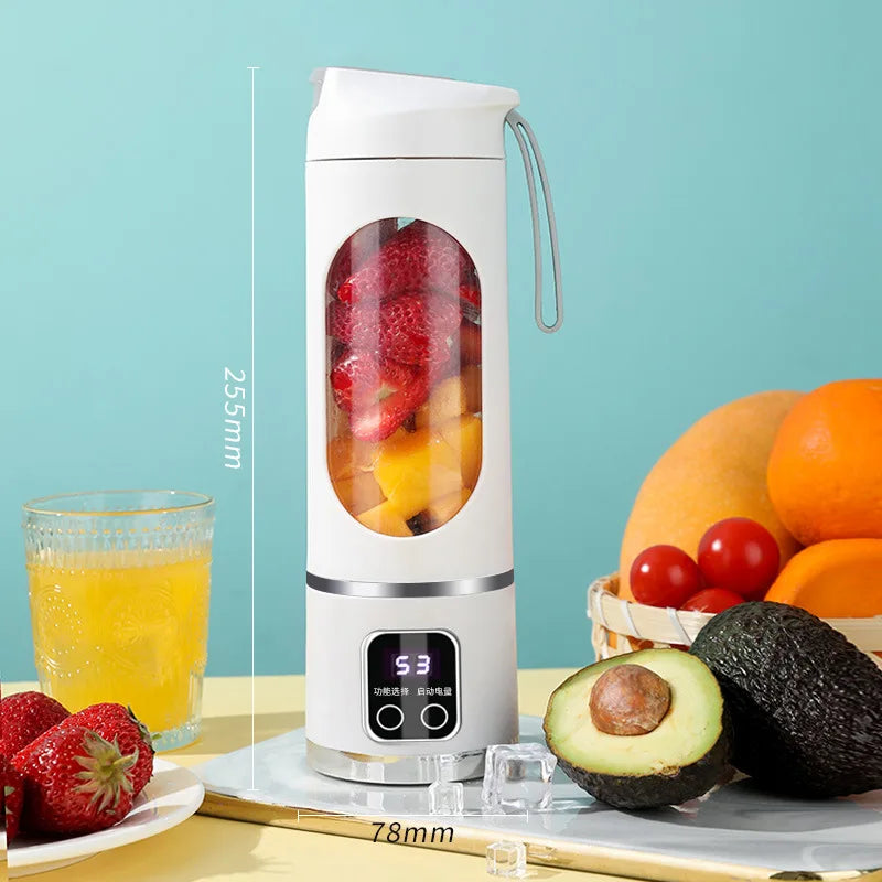2025 Mini Electric Juicer with Powerful Motor 450ML Large Capacity Digital Display Crushed Ice Household Charging Juice Cup Zpaxo White