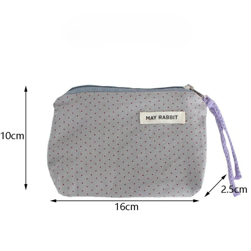 Korean Canvas Coin Purse – Polka Dot & Heart Mini Zipper Pouch Canvas Coin Purse Zpaxo
