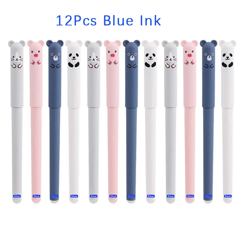 12pcs Kawaii Erasable Gel Pens 0.5mm Waterproof Blue/Black/Red Gel Ink Stationery School supplies for Office Student Zpaxo 12pcs blue ink