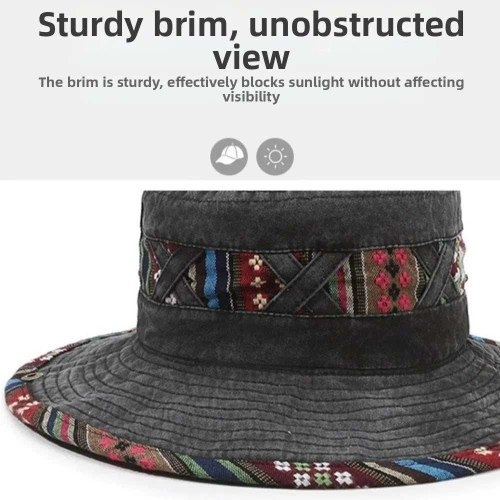 Gifts Ethnic Style Fisherman's Hat Retro Adjustable Outdoor Sun Hat Washed and Distressed Style Fashion Sun Cap Zpaxo