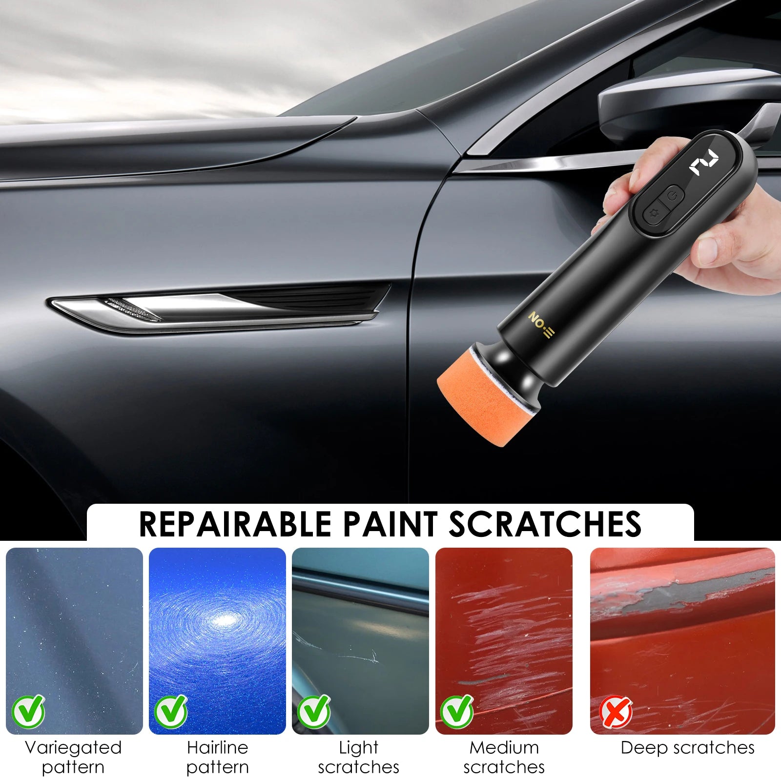 Small Car Buffer Waxer Adjustable 3 Speed Cordless Scratch Repair LED