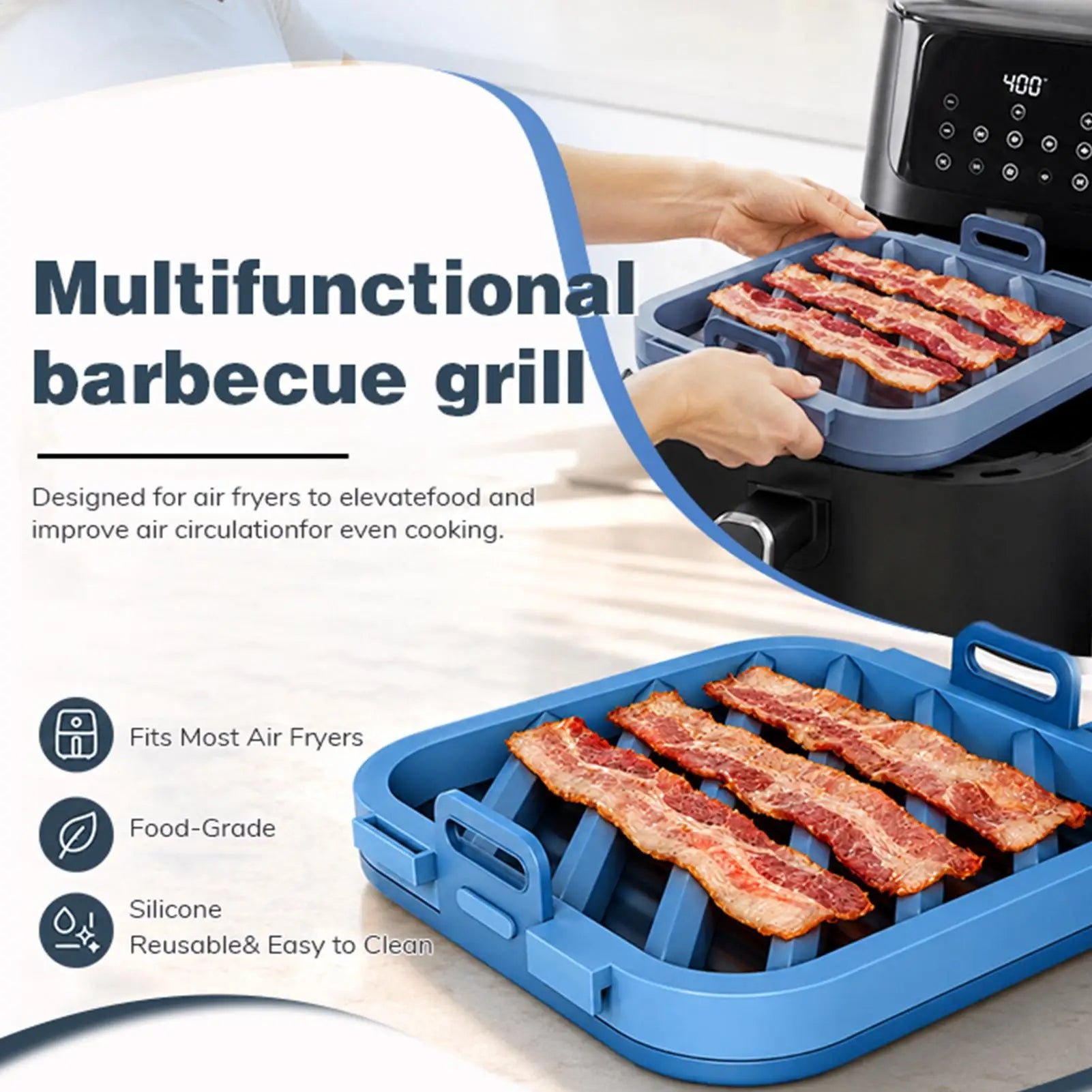 Silicone Roasting Rack Air Fryer Baking Tray with Oil Drain Air Fryer Silicone Roasting Rack for Baking Kitchen Cooking BBQ Zpaxo