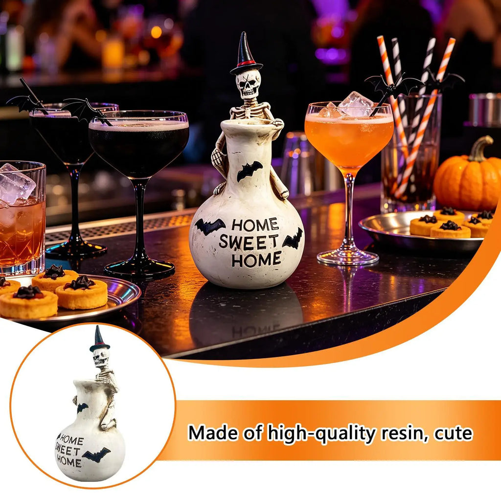 Skull Vase Halloween Gothic Skeleton Decoration Desktop Holding Home