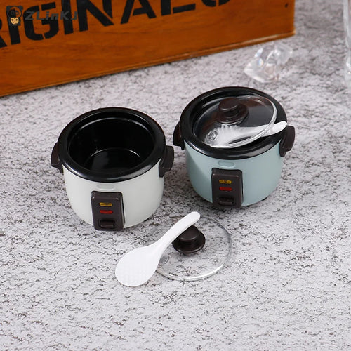 ▶1/12 Mini Rice Cooker Model With Rice Spoon Dollhouse Miniature Kitchen Appliances For Dollhouse Food Accessories Toy Zpaxo