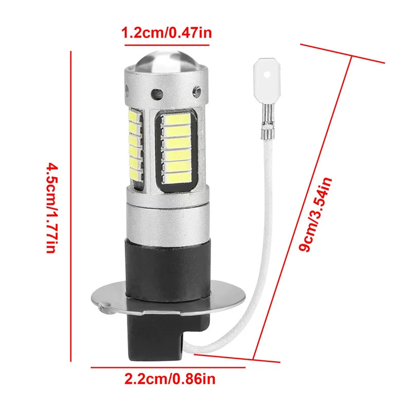 H3 LED Fog Light Bulbs 6000K White 1800LM – 2-Pack DRL